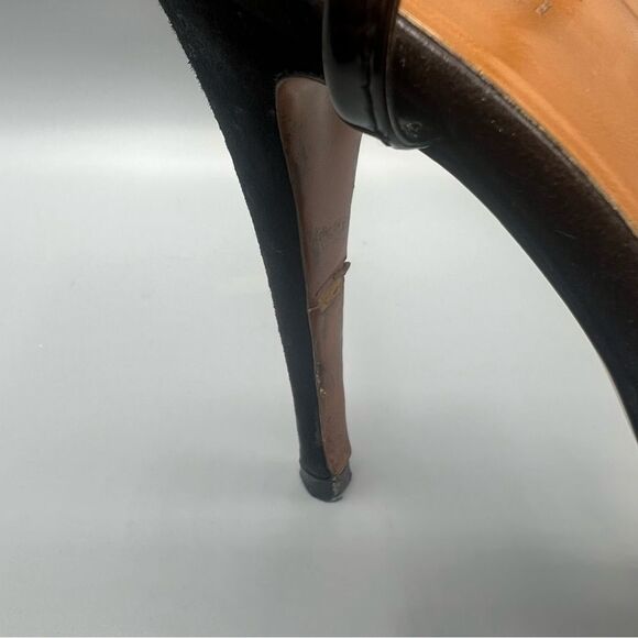 Gucci Suede Leather Trim T-Strap Stiletto Strappy Platform Sandal Black - Picture 7 of 11